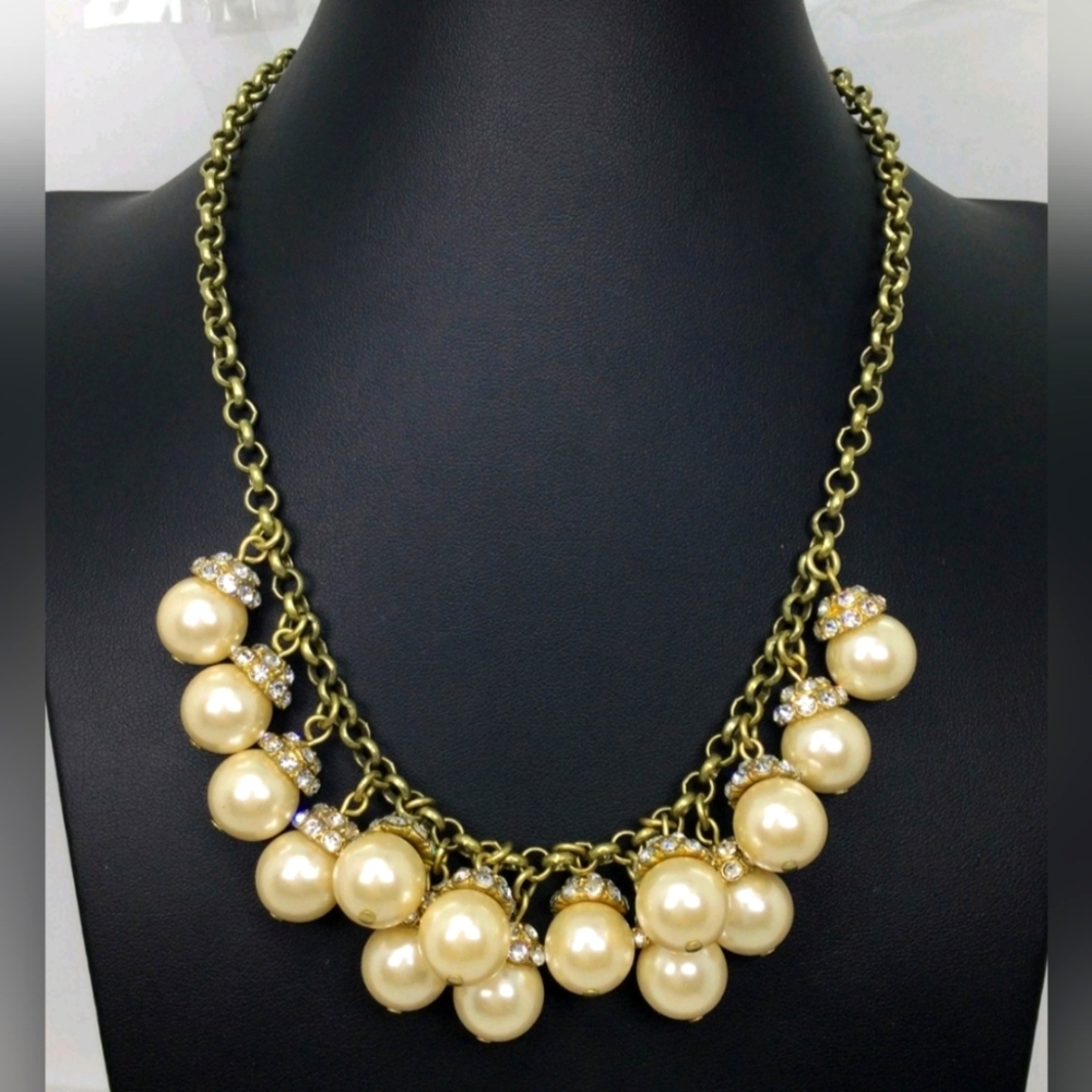 J. Crew Faux Pearl & Rhinestone Necklace 17"